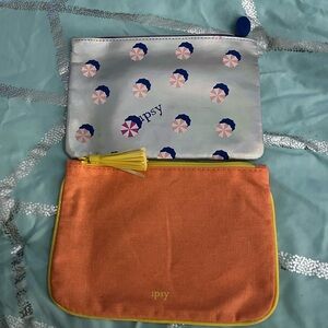 2 Ipsy Accessory Pouch Set - Silver and Orange